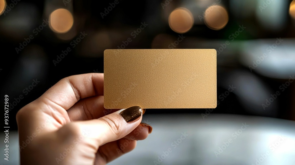 A Hand Holding a Gold-Colored Card with a Blurred Background A Hand Holding a Gold-Colored Card with a Blurred Background