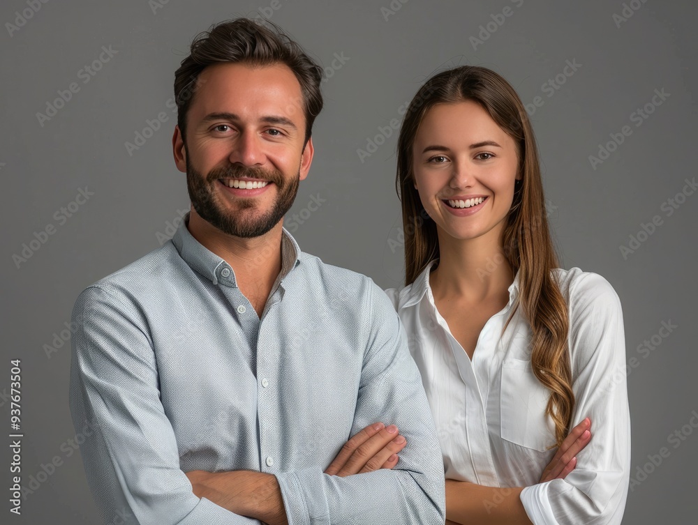 Successful Duo Business Partners Smiling Successful Duo Business Partners Smiling