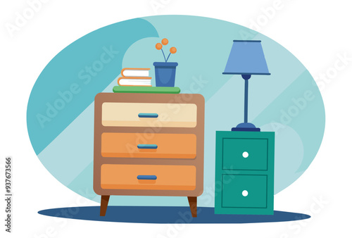  Furniture nightstand vector art illustration