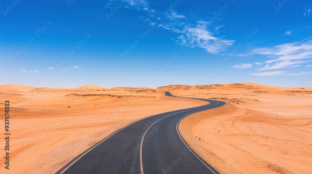 Winding Road Through Vast Desert Landscape Winding Road Through Vast Desert Landscape