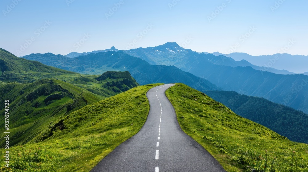 Winding Road Through Lush Mountain Ridge Winding Road Through Lush Mountain Ridge