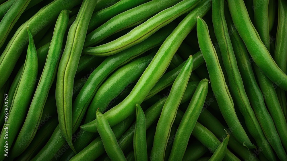 Organic green beans, crisp texture, detailed close-up, 3D illustration Organic green beans, crisp texture, detailed close-up, 3D illustration