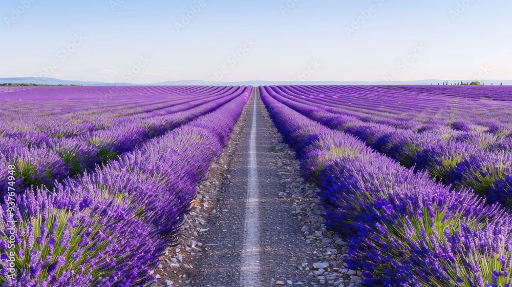 Obraz premium Endless Rows of Blooming Lavender in Summer