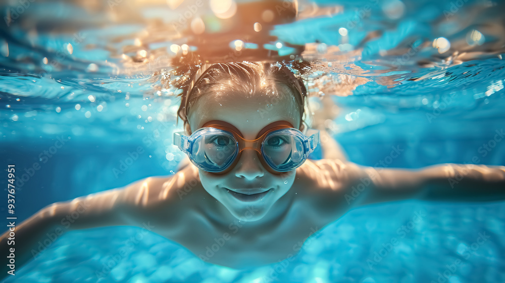 Fototapeta premium Underwater Picture of Young Swimmer Training: Underwater photo of a young swimmer 