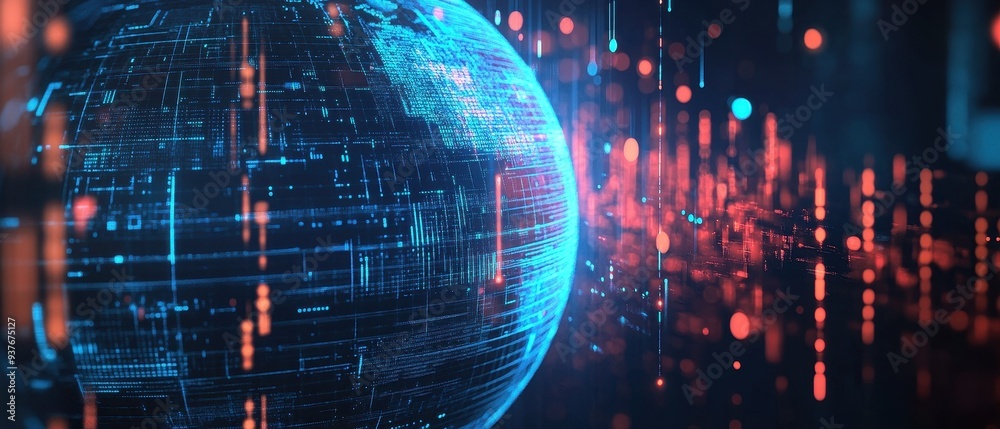 Glowing Digital Globe with Futuristic Data Visualization Glowing Digital Globe with Futuristic Data Visualization