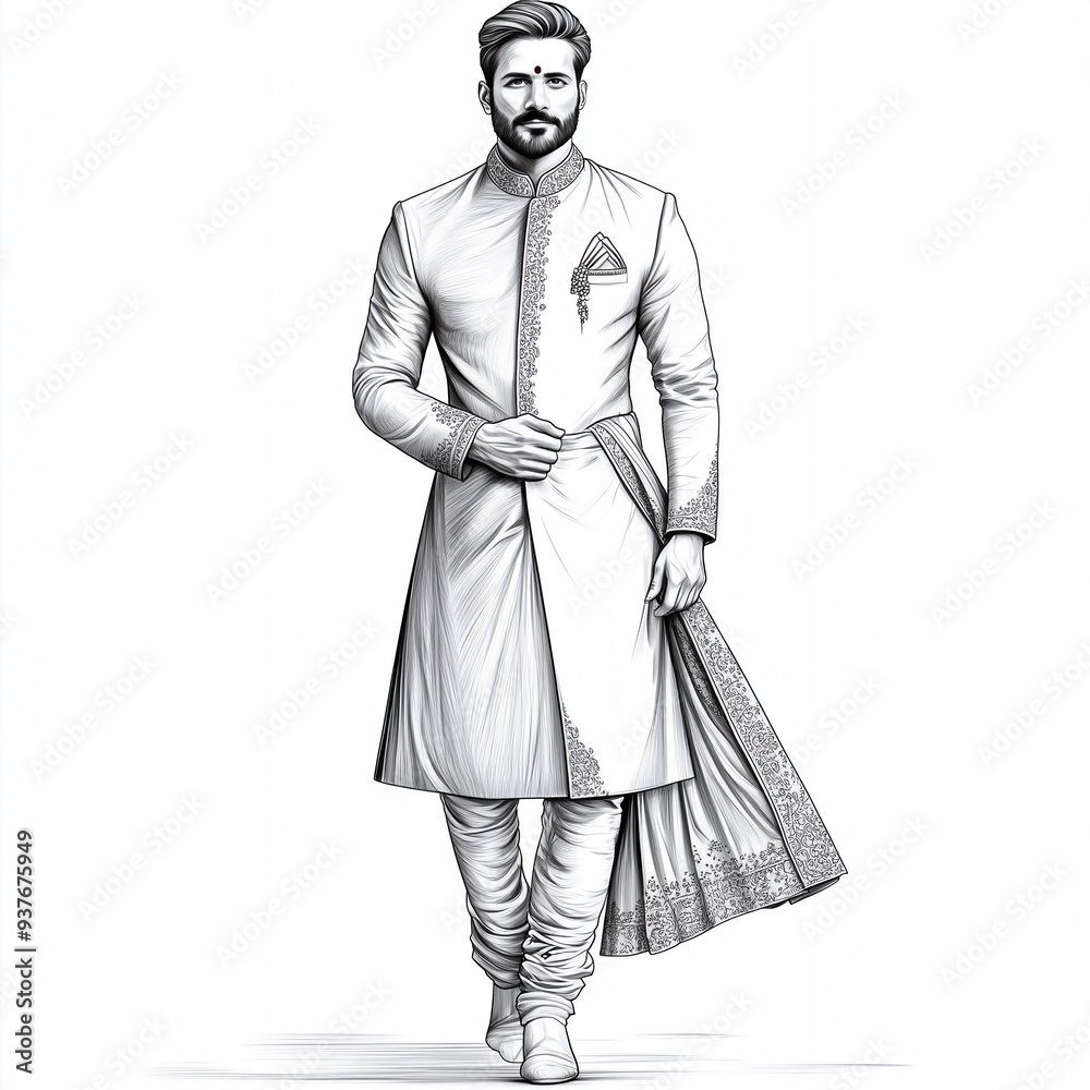 Indian Man Wearing Sherwani | Outline Art for Posters, Banners, Billboards, and Book Illustrations Indian Man Wearing Sherwani | Outline Art for Posters, Banners, Billboards, and Book Illustrations