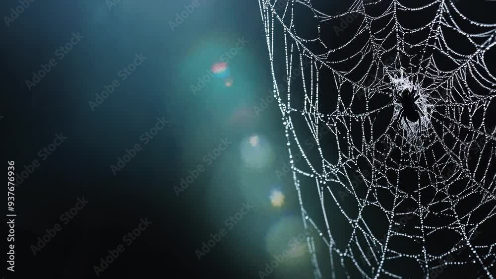 A spider web hanging in the top corner of the frame, with an empty ...