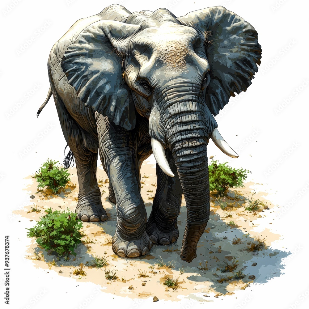 Fototapeta premium A Majestic African Elephant Walking Through the Savanna