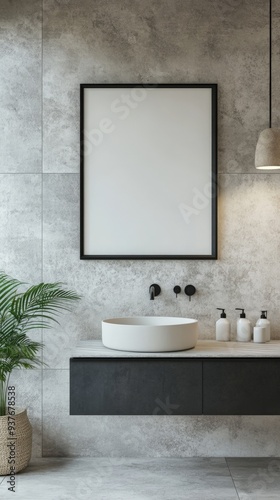 Modern Bathroom Interior Design with Concrete Walls.