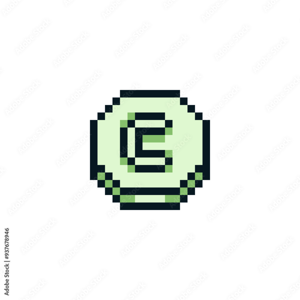 Coin money pixel art icon. Sticker design. 8-bit sprite. Isolated vector illustration. Coin money pixel art icon. Sticker design. 8-bit sprite. Isolated vector illustration.