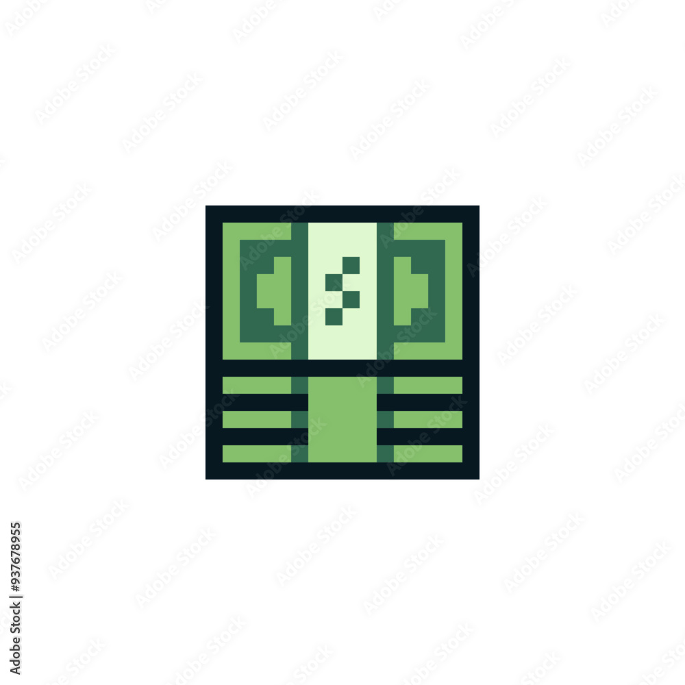 Banknotes paper money dollars cash icon pixel art flat style. 8-bit. Sticker design. Isolated vector illustration. Banknotes paper money dollars cash icon pixel art flat style. 8-bit. Sticker design. Isolated vector illustration.