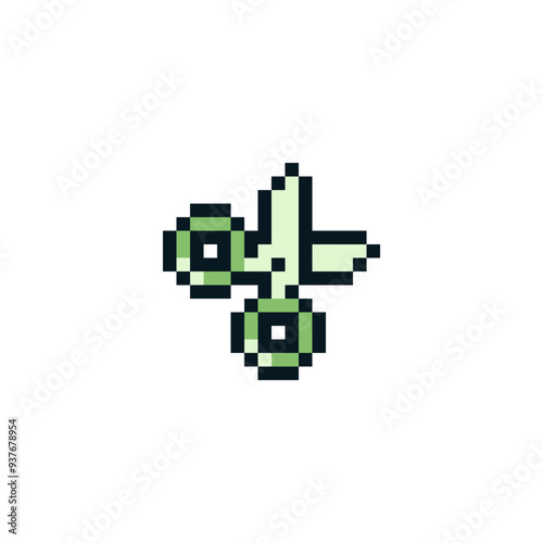 Scissors pixel art icon design for sticker, logo, web. Isolated on white background vector illustration.