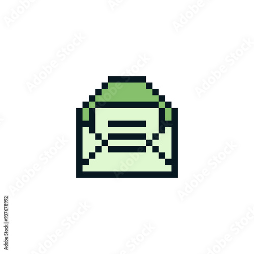 Letter, mail, email, message Pixel art 8-bit style icon. Web site icon. Video game sprite.  Isolated vector illustration.