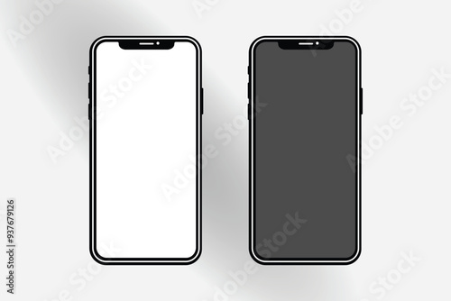 Smartphone mockups with a white screen and a black screen vector