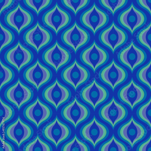 Seamless geometric pattern with stylized leaf design in blue and green tones, perfect for stylish and decorative backgrounds, textiles, and prints