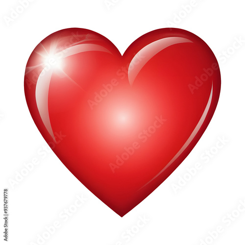 A vibrant red heart with a glossy, three-dimensional appearance on a light background. Isolated on transparent background, png file photo