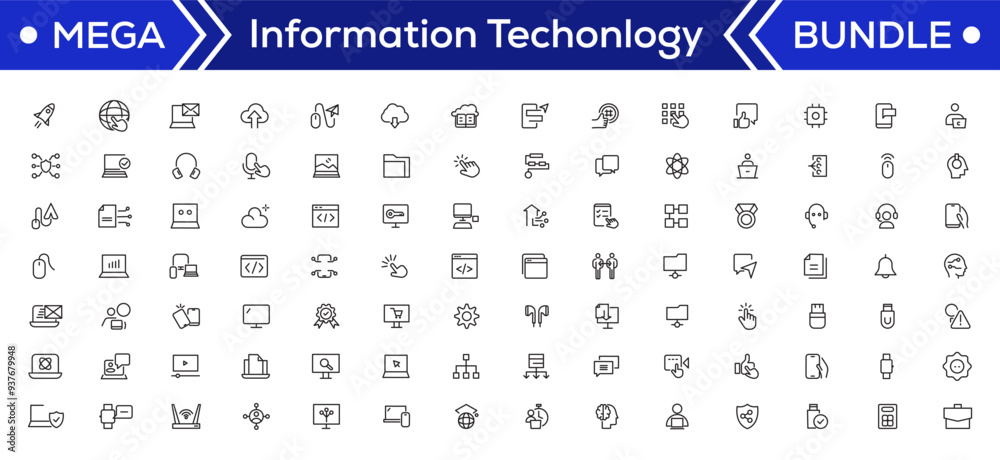 Information Technology Minimal line icons Bundle. Programming, Network, Website, Process, Internet, Data, Technology icon for apps and website Information Technology Minimal line icons Bundle. Programming, Network, Website, Process, Internet, Data, Technology icon for apps and website