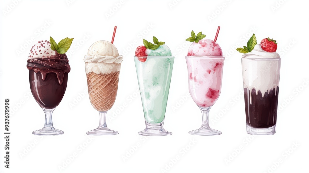 Delicious ice cream desserts in various flavors and styles evoke sense of joy and indulgence. Delicious ice cream desserts in various flavors and styles evoke sense of joy and indulgence.