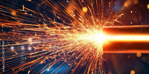 Close-Up of Bright Sparks Flying from Metal Cutting Process in Industrial Workshop