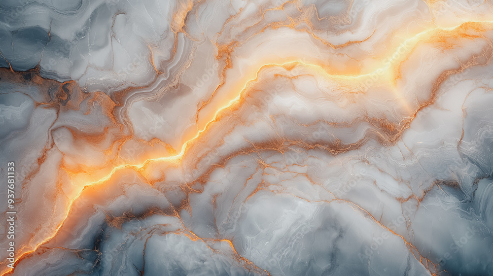 Fototapeta premium A marble wall with orange streaks and a white background. The orange streaks give the wall a sense of movement and energy