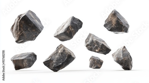 Falling Stones on White Background