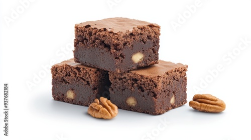 Delicious chocolate brownies with walnuts stacked together, evoking sense of indulgence and sweetness. 