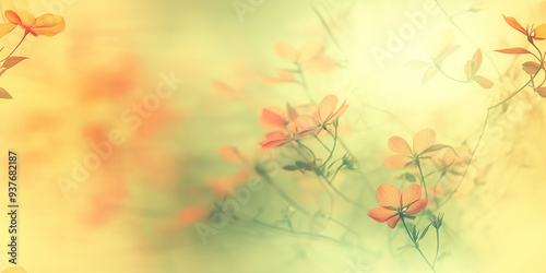 Gentle abstract seamless pattern with orange and green flowers on a soft gradient background, perfect for creating a warm, natural ambiance.