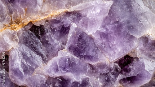 Macro shot of lepidolite showcasing its smooth purple surfaces and mineral inclusions. photo