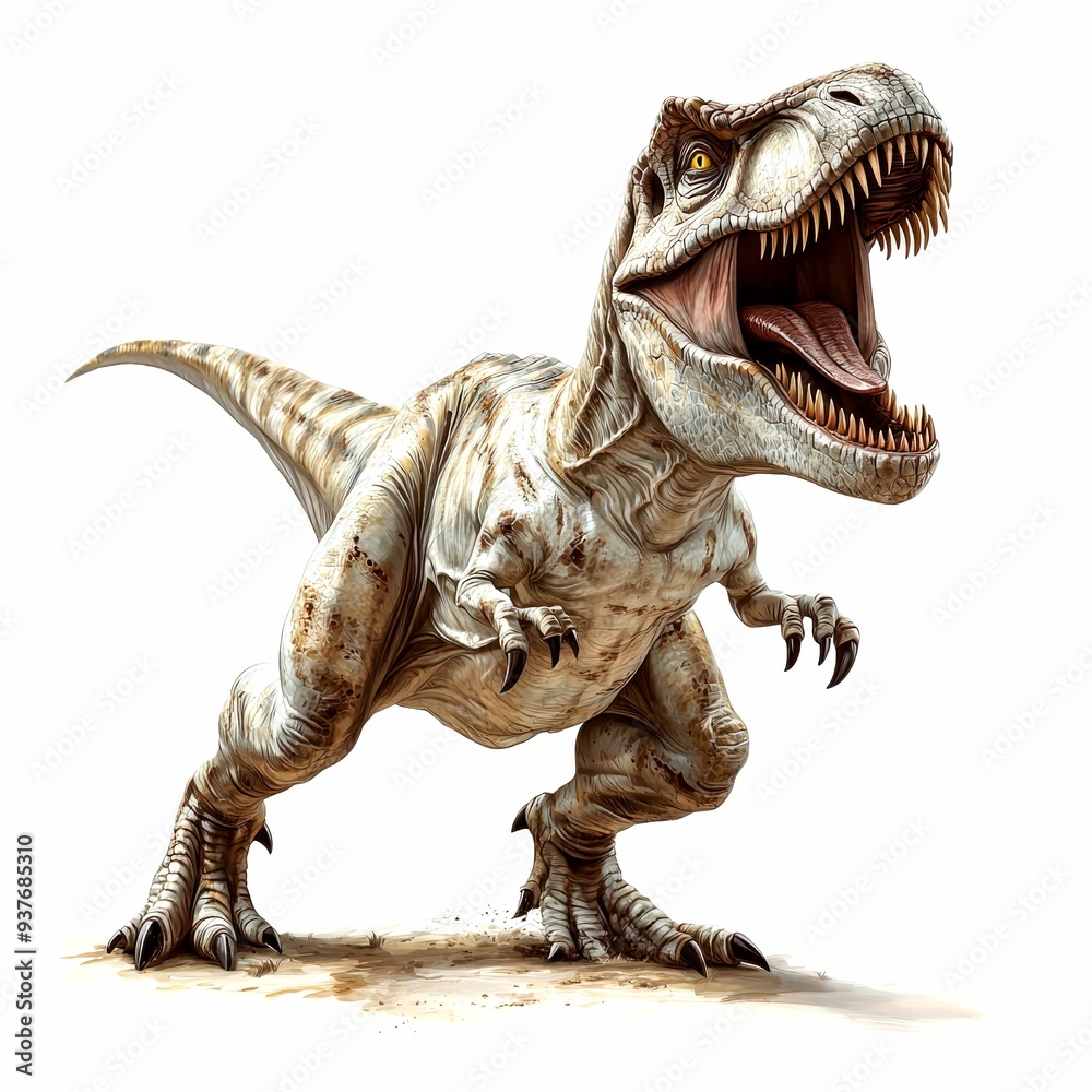 Fototapeta premium A Roaring Tyrannosaurus Rex Dinosaur With Open Mouth