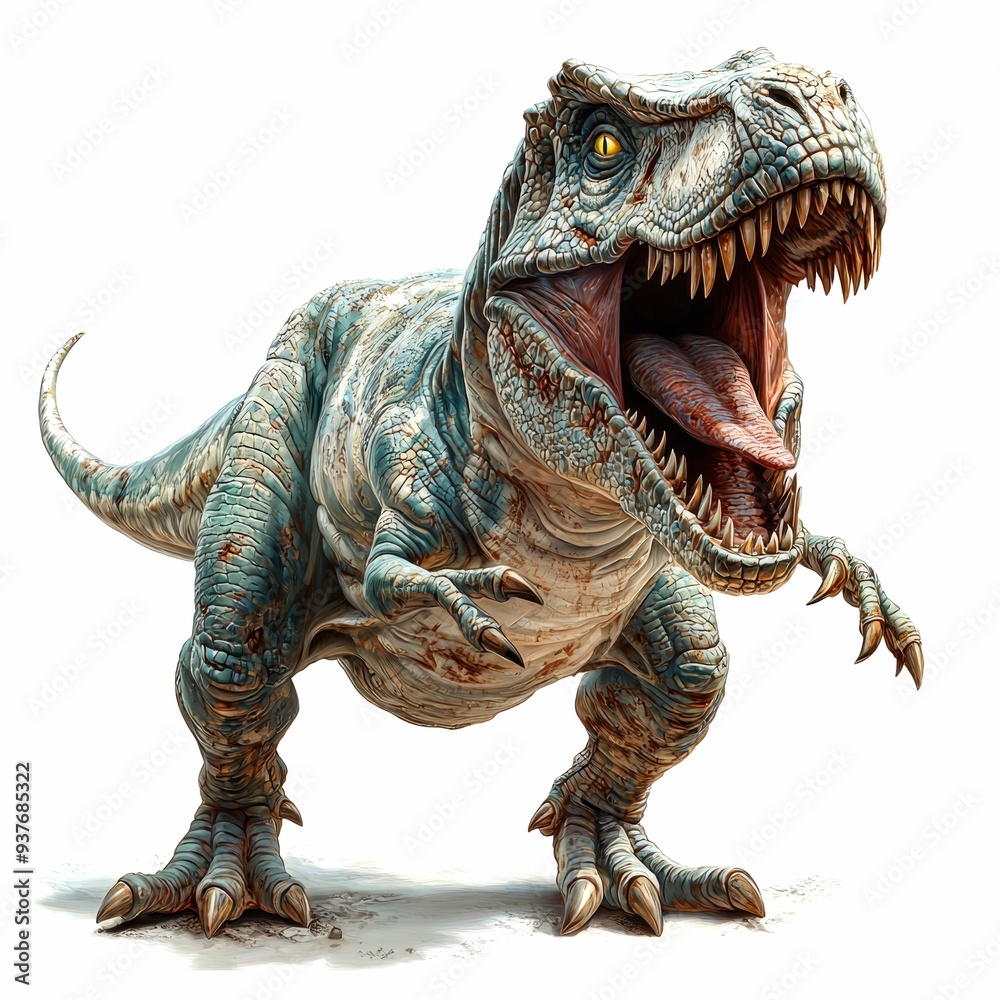 Fototapeta premium A Roaring Tyrannosaurus Rex Dinosaur with Sharp Teeth and Claws
