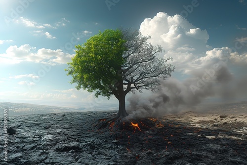Afforestation Efforts: A photograph of a barren landscape before and after an afforestation initiative, showcasing the positive impact of tree planting