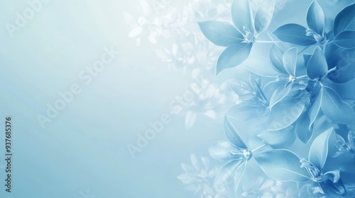 Artistic floral pattern on a blue background with copy space.