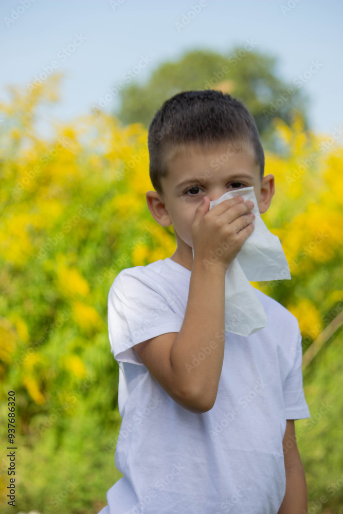 Fototapeta premium boy ambrosia allergy. Selective focus