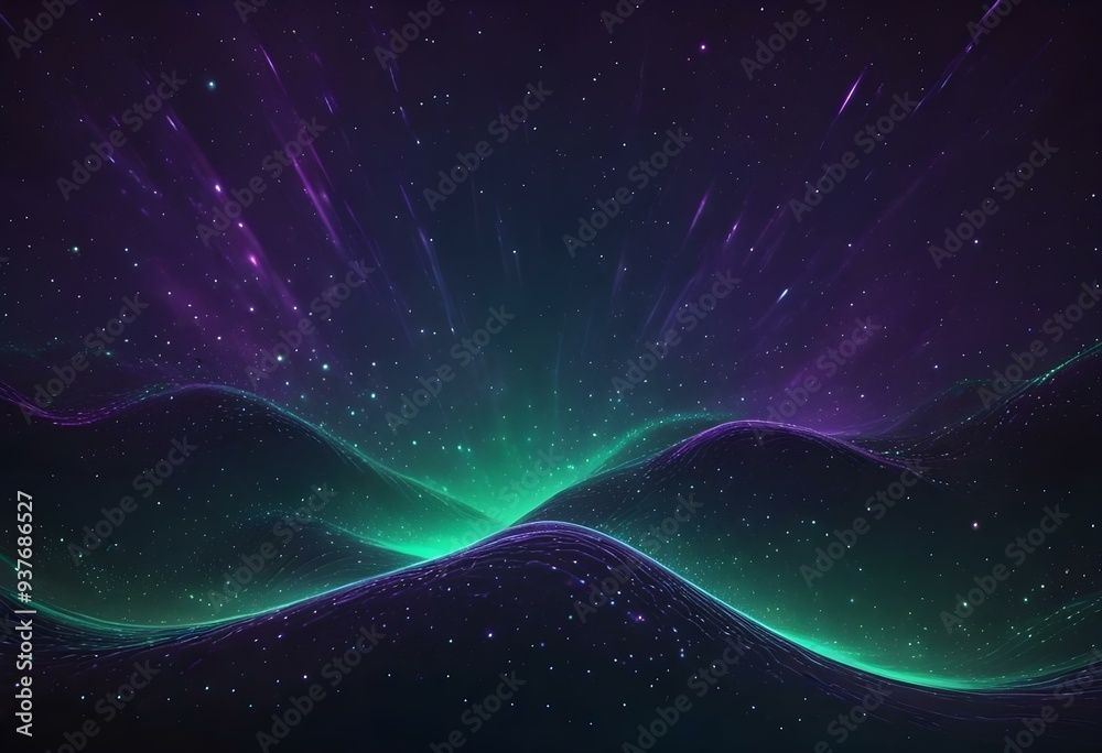 Obraz premium Flowing purple, violet, and black abstract background with soft, wavy shapes and subtle sparkles