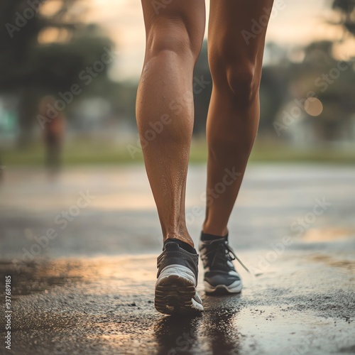 Closeup of a person's leg with severe cramp, intense muscle ache, severe discomfort, sports injury photo