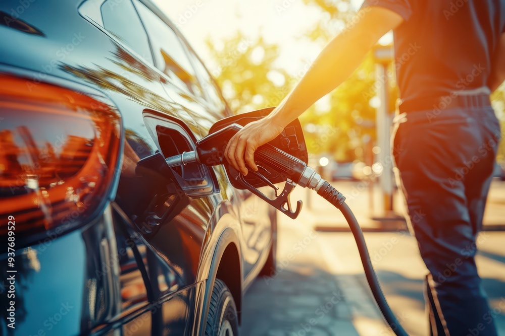 a man is filling up his car with gas a man is filling up his car with gas