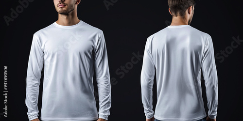 Mock-up template ,Man in a long-sleeved t-shirt on a gray background,	 photo