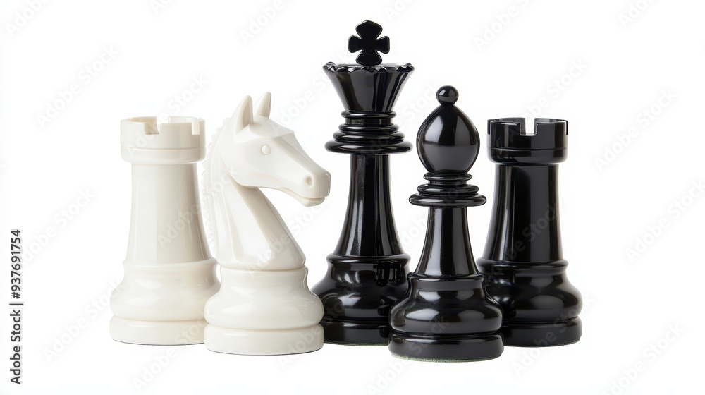 chess pieces are shown in black and white