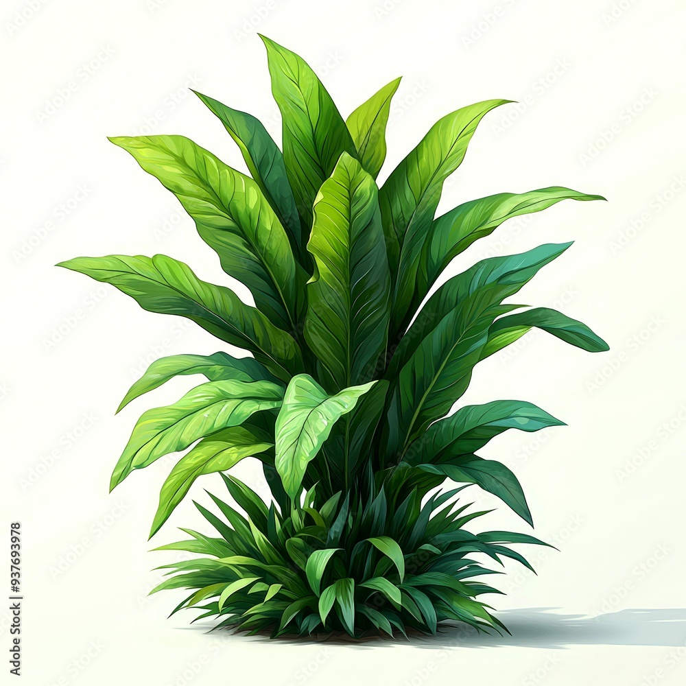 Fototapeta premium Lush Green Tropical Plant with Large Leaves on White Background