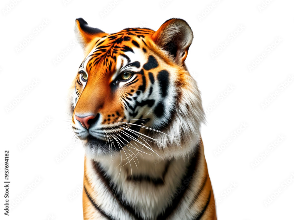 Fototapeta premium Bengal tiger on white background. Generative AI Illustration