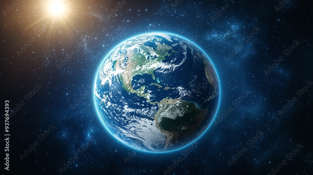 Experience the breathtaking view of Earth from space with captivating sun glare