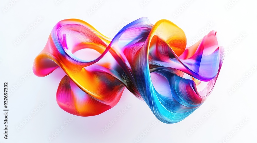 Obraz premium Digitally generated vibrant 3D shape with multicolored, winding geometrics on a clean white background