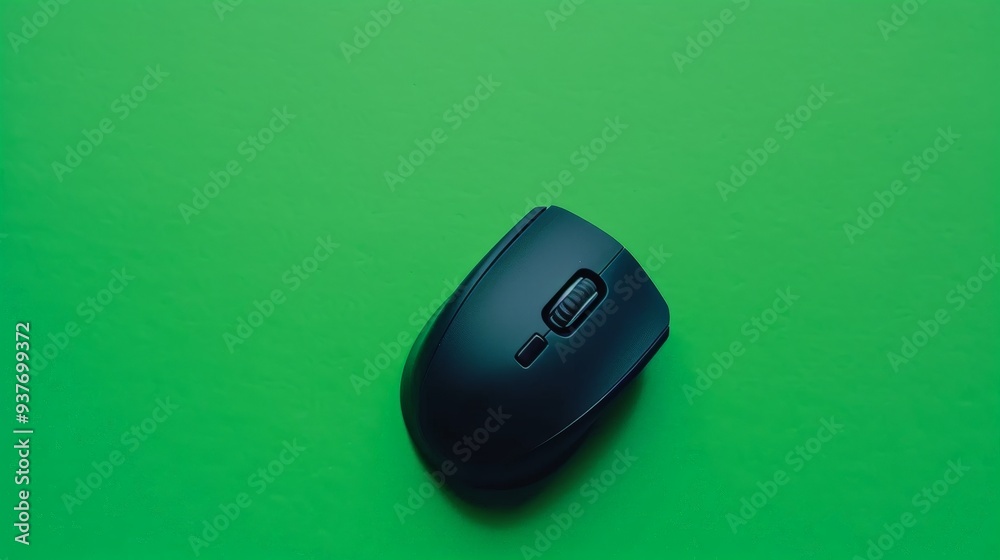 Black Computer Mouse on Green Background. Black Computer Mouse on Green Background.