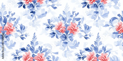 damask pattern featuring intricate floral motifs, seamlessly flowing in a Watercolor style