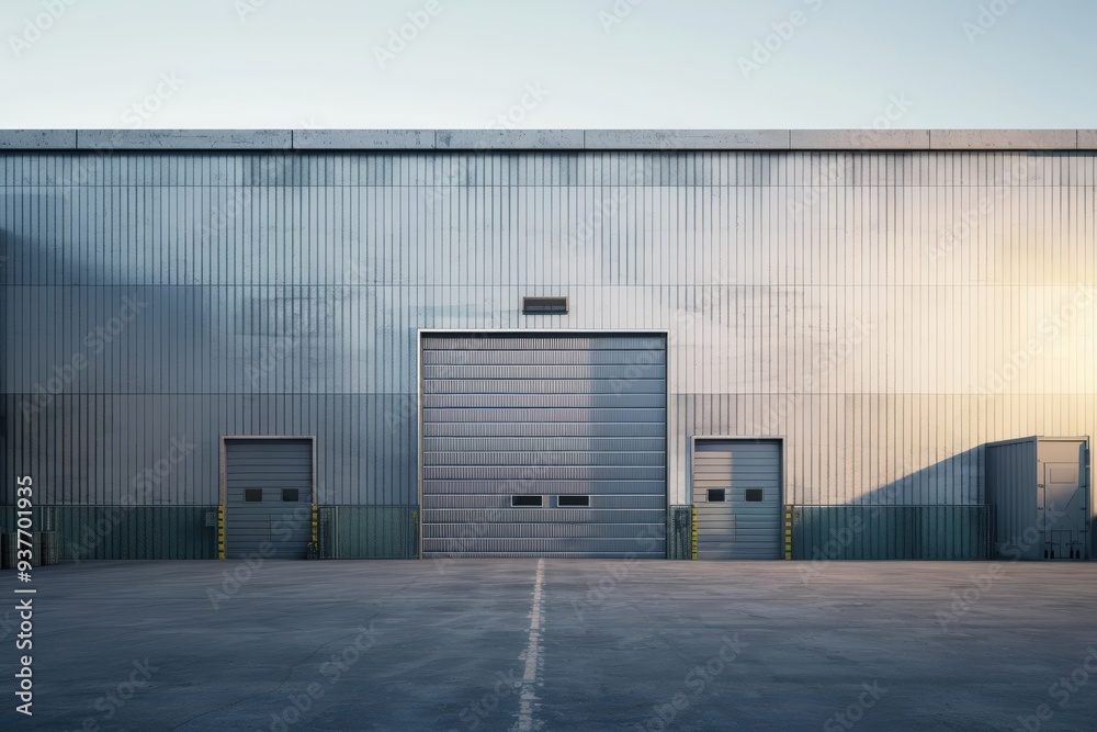 Factory's exterior, featuring clean lines, innovative architecture, and eco-friendly features. Beautiful simple AI generated image Factory's exterior, featuring clean lines, innovative architecture, and eco-friendly features. Beautiful simple AI generated image