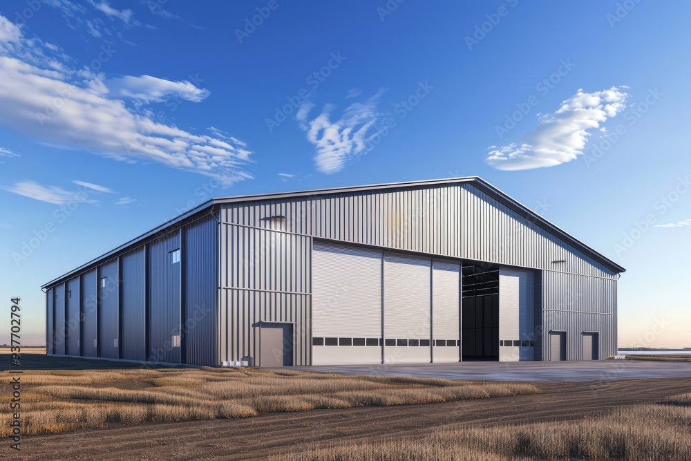Factory's exterior, featuring clean lines, innovative architecture, and eco-friendly features. Beautiful simple AI generated image Factory's exterior, featuring clean lines, innovative architecture, and eco-friendly features. Beautiful simple AI generated image