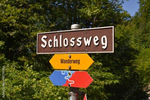 Schlossweg tourist sign in Vaduz, Liechtenstein photo