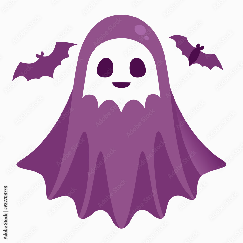  Simple and Cute Purple Ghost  vector Icon for Halloween-Themed Graphics and Digital Designs
