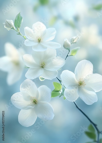 Delicate White Flowers on Soft Blue Background