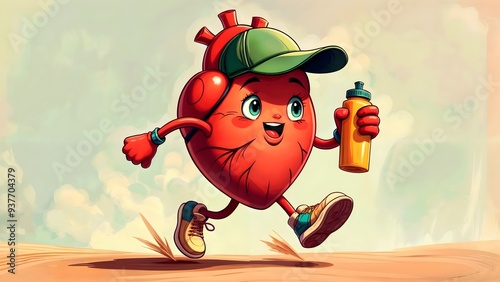 Cartoon Heart Running to Promote Heart Health